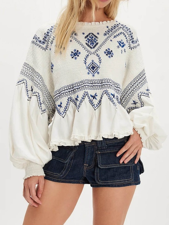 Free People Tops - Free People Holly Embroidered 100% Cotton Top (Medium)